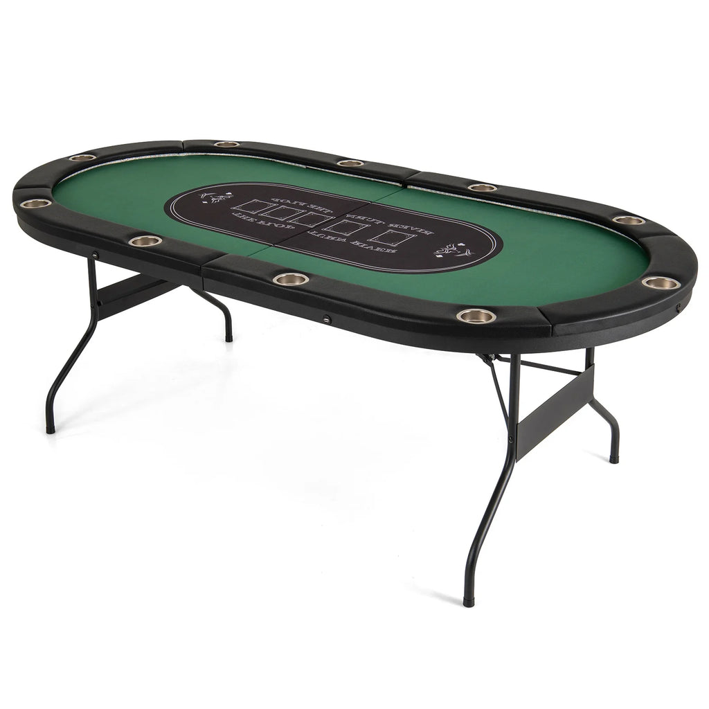 Costway Foldable, USB Ports, Led Lights 10 Player Poker Table, Blue/Black
