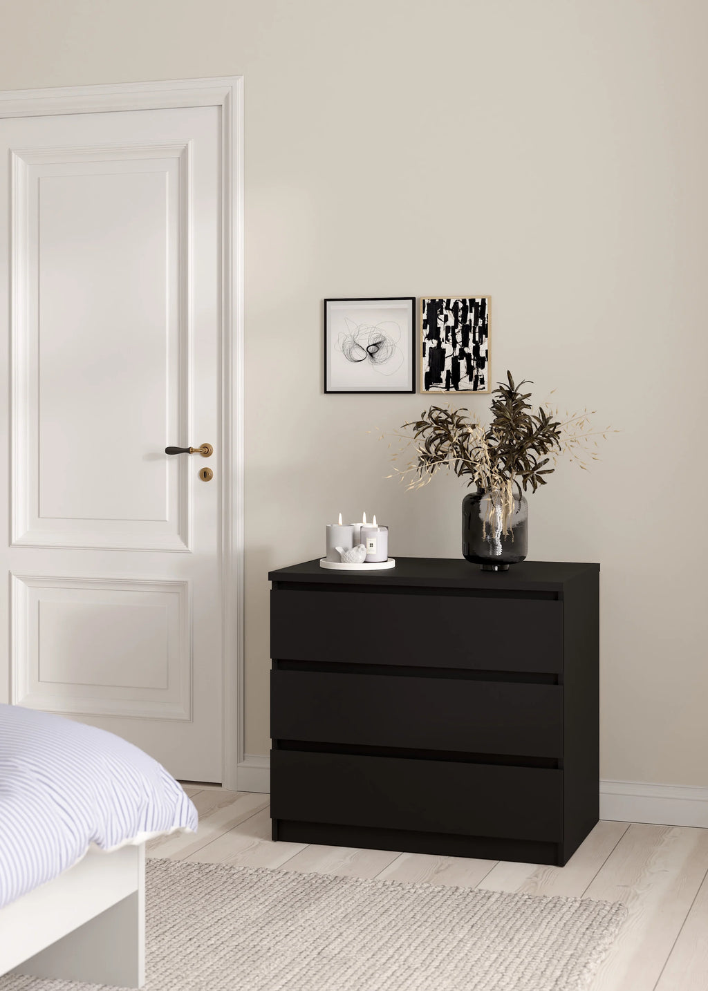 Tvilum Scottsdale 3 Drawer Chest Dresser for Adults, White High Gloss