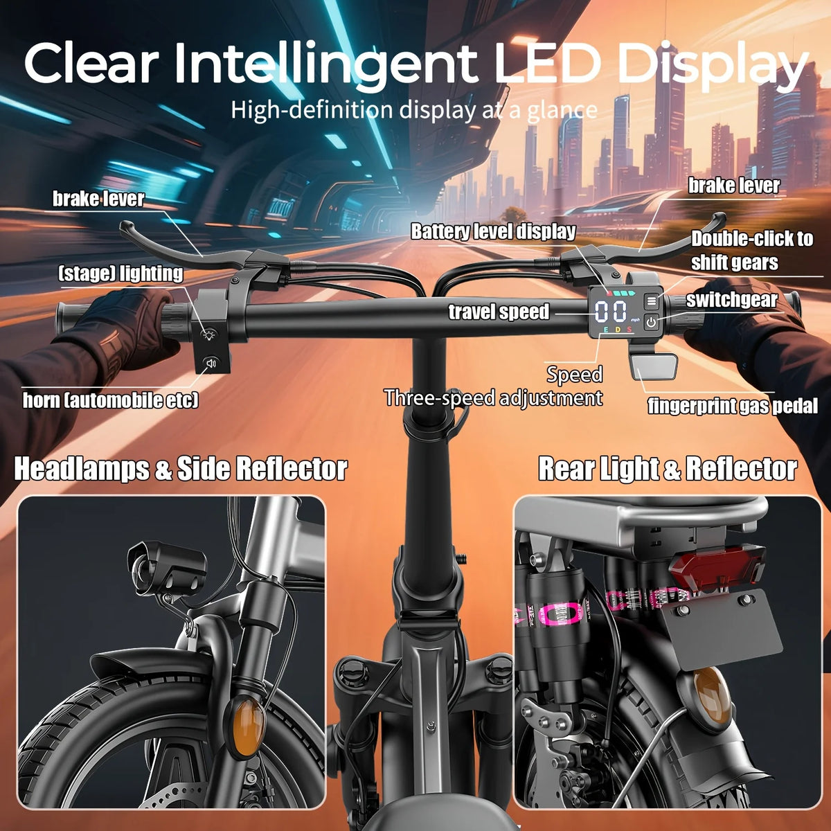 ASKGO 1200W Peak Motor ,Folding Electric Bike for Adults Teens ,14'' Commuting Bike, Max 28MPH/35 Miles E-Bike ,3 Speed  Double Mini Electric Bike, UL2849
