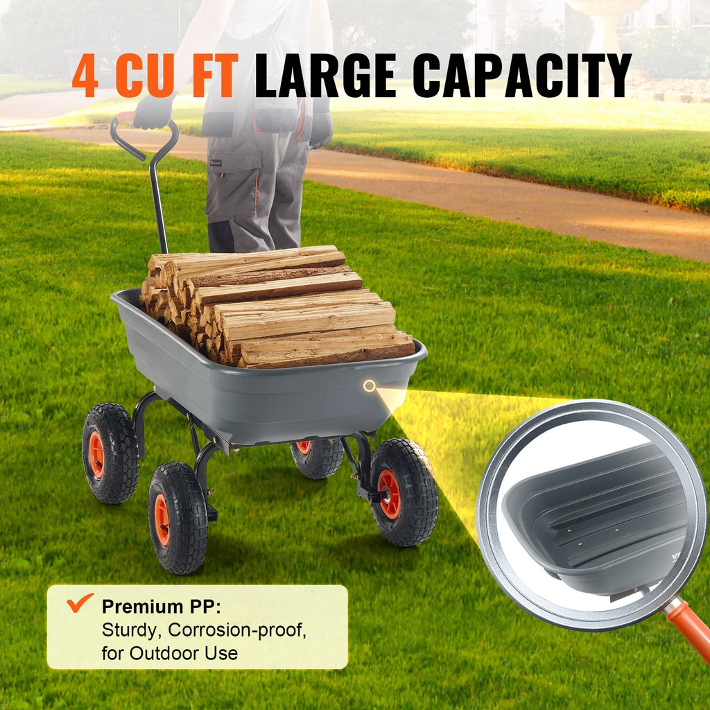 KFFKFF Garden Dump Cart, 35.8x19.5x8.2 in Dump Truck Cart, Max. 600lbs Load Capacity, 10in Rubber Tire, 180�� Adjustable Handle