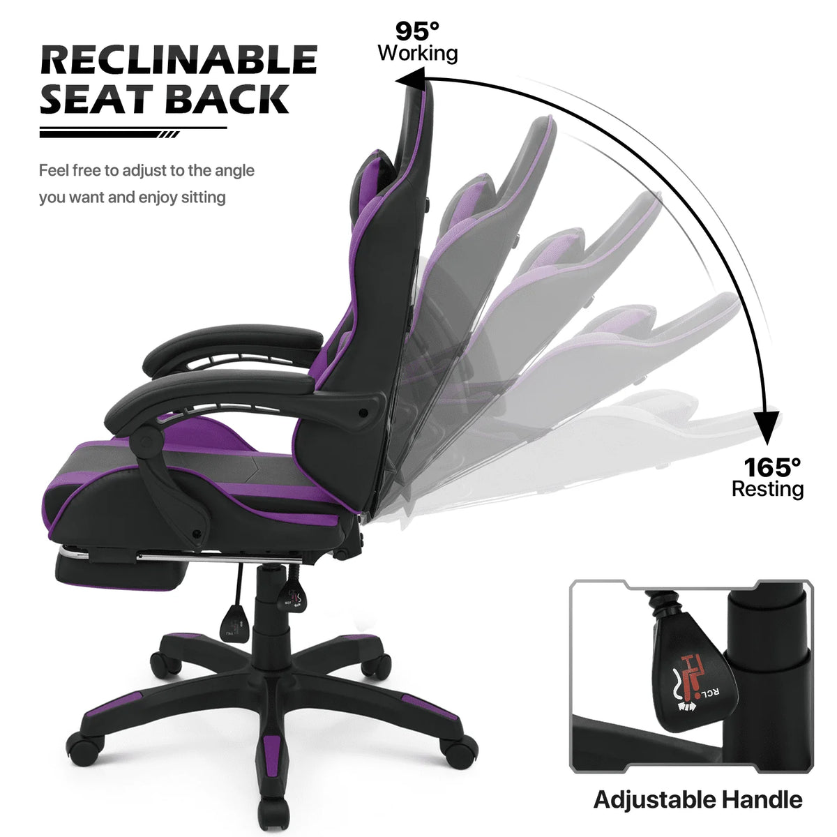 MoNiBloom Portable Standing Laptop Table with Host Rack and Ergonomic Gaming Chair with Footrest Recliner for Home Office