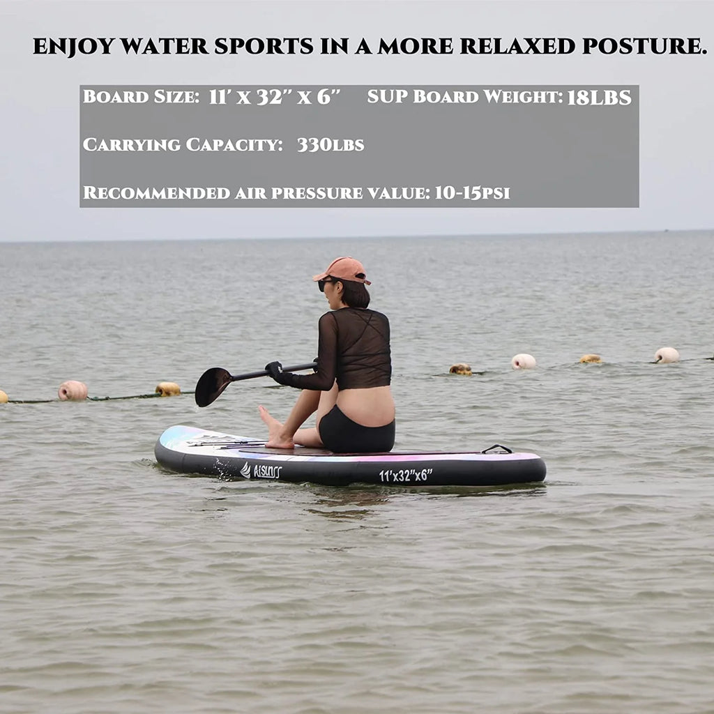 AISUNSS Inflatable Stand Up Paddle Board, 11ft Fishing Paddle Board with SUP Accessories