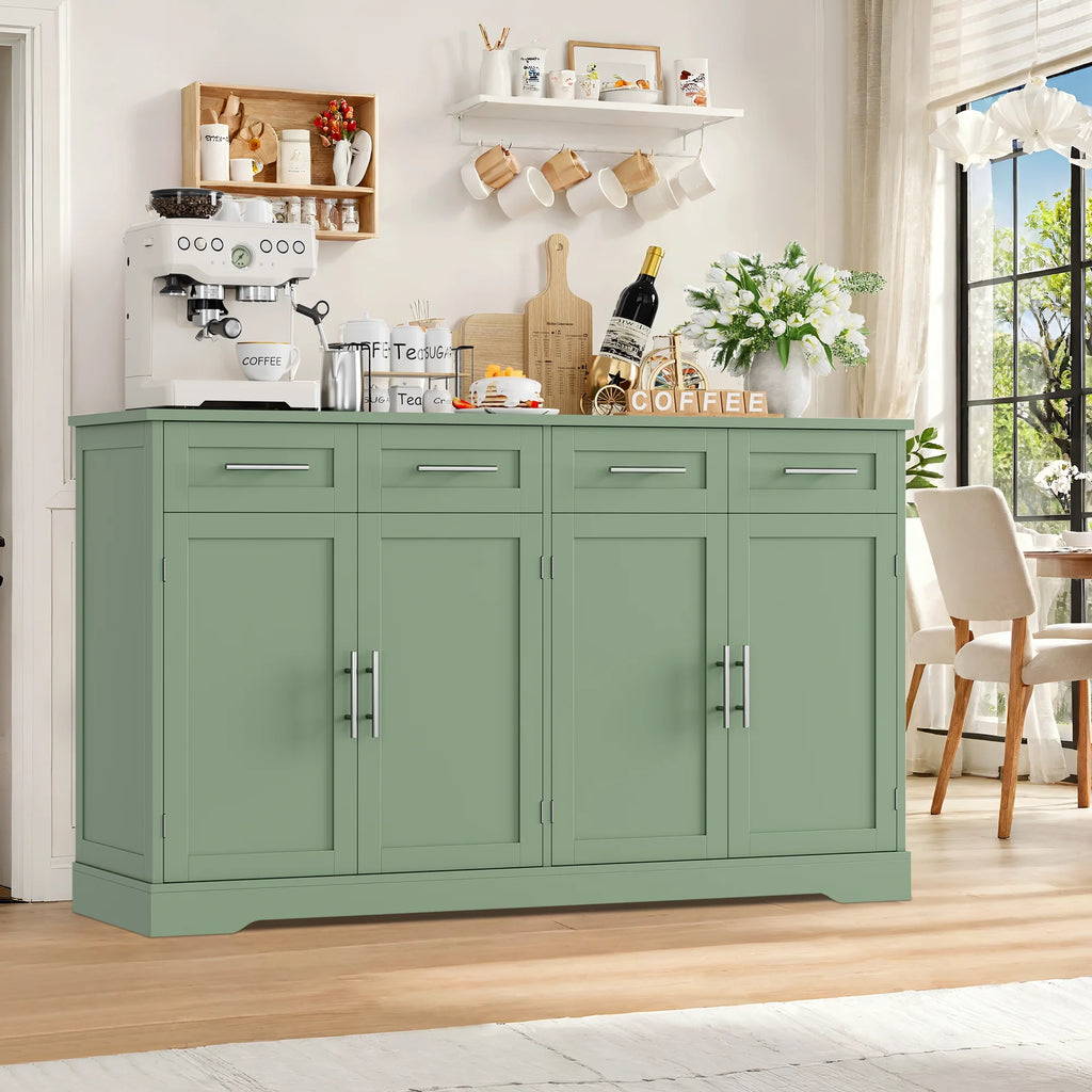 Homfa Farmhouse Buffet Cabinet with 4 Drawers and 4 Doors, 59" W Sideboard Buffet Storage Cabinet with Shelves, for Kitchen Living Room Bedroom, Wash Gray