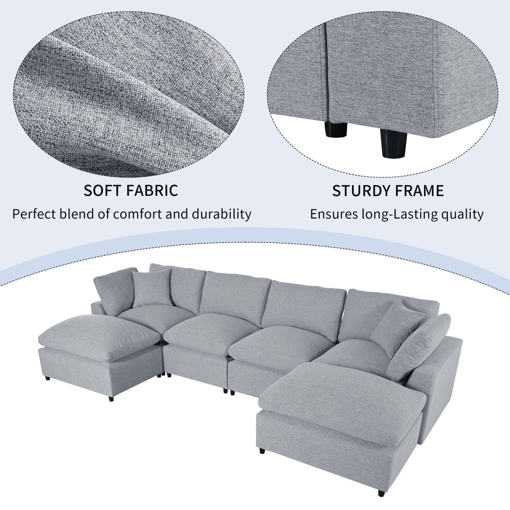 Harper & Bright Designs Convertible Modular Sectional Sofa with 2 Removable Ottomans & Pillows, Large U Shape Cloud Couch with Reversible Chaise for Living Room, Grey
