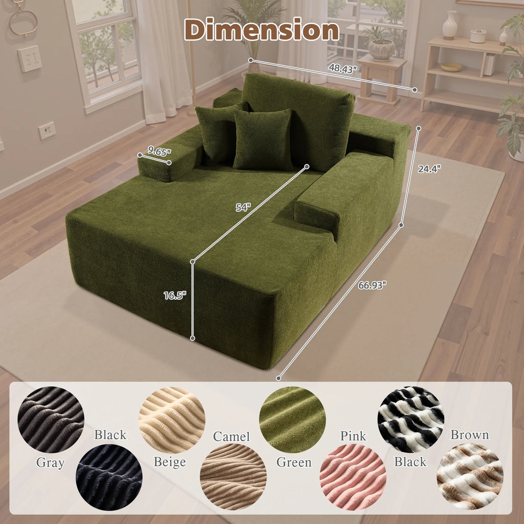 Ovios 67'' Oversized Chaise Lounge Chair Indoor Cloud Plush Corduroy Floor Sofa Bed Deep Seat No Assembly Couch for Living Room, Black