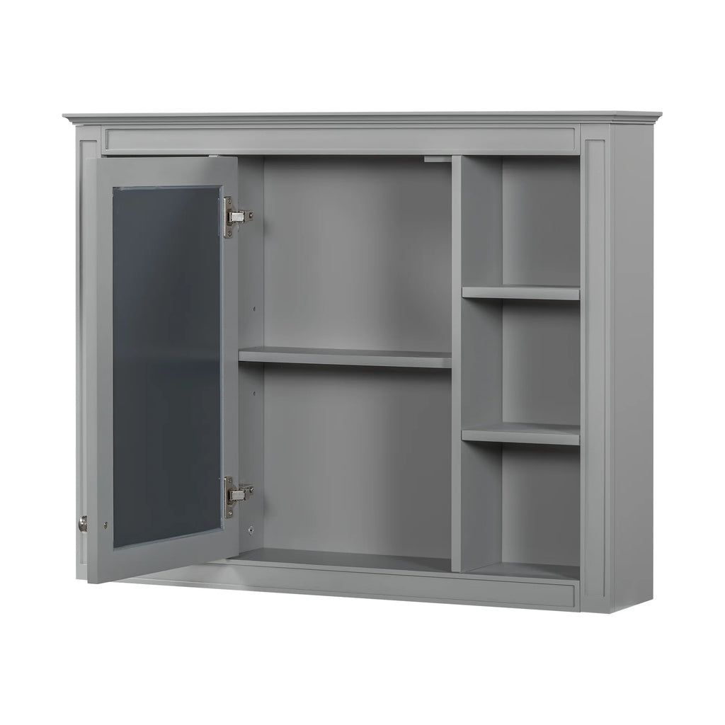Furvclv Bathroom Wall Mirror Cabinet Modern Wall Mounted Cabinet Storage Organizer With Single Mirror Door 6 Open Shelves