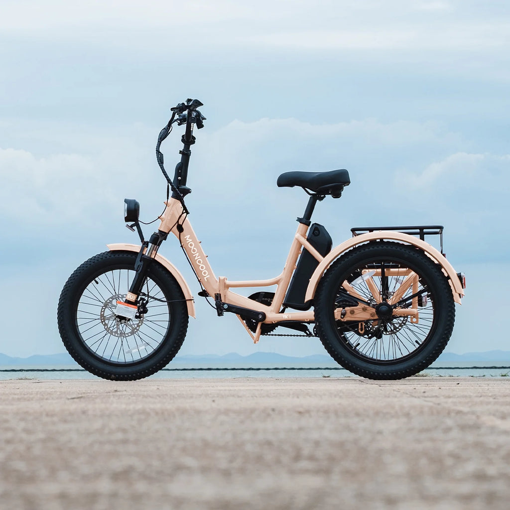 MOONCOOL TK1 Folding Electric Tricycle for Adults,48V 14.5Ah Removable battery, 500W（Peak 1000w）Motor, 20" Fat Tire Step-Thru 3Wheel Electric Bicycle w/Front&Rear Baskets, Certified to UL 2849 by SGS