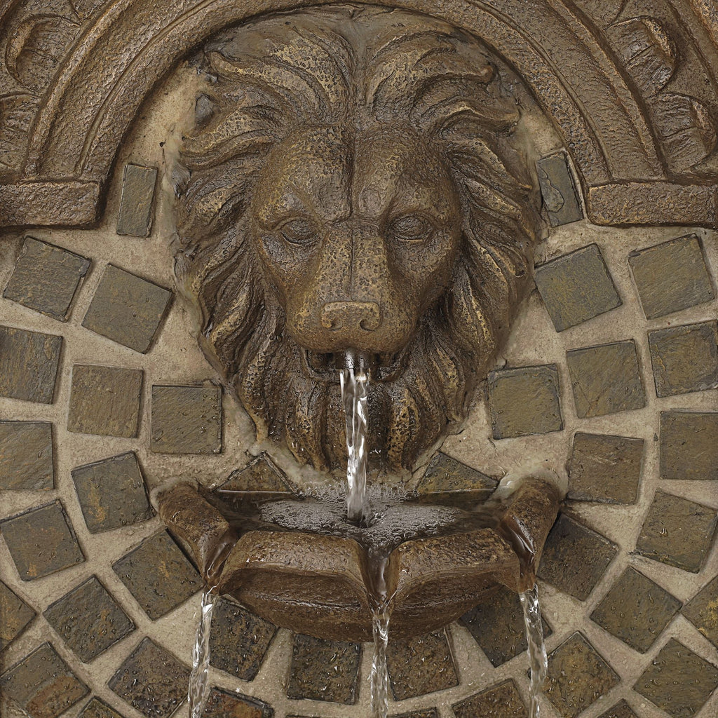 Royal Lions Head 51" High Large Italian Outdoor Decor Faux Stone Floor Fountain with Light Outside Garden Patio