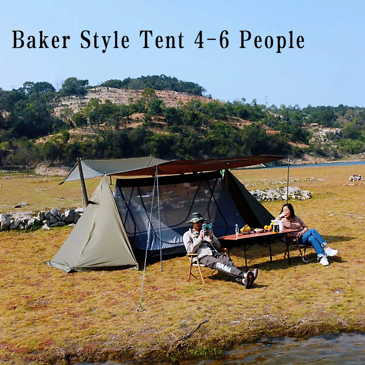 Top Lander 4 Person Tents for Camping Waterproof with Two Porch Hot Tent Bushcraft Shelter 4 Season Family Tent