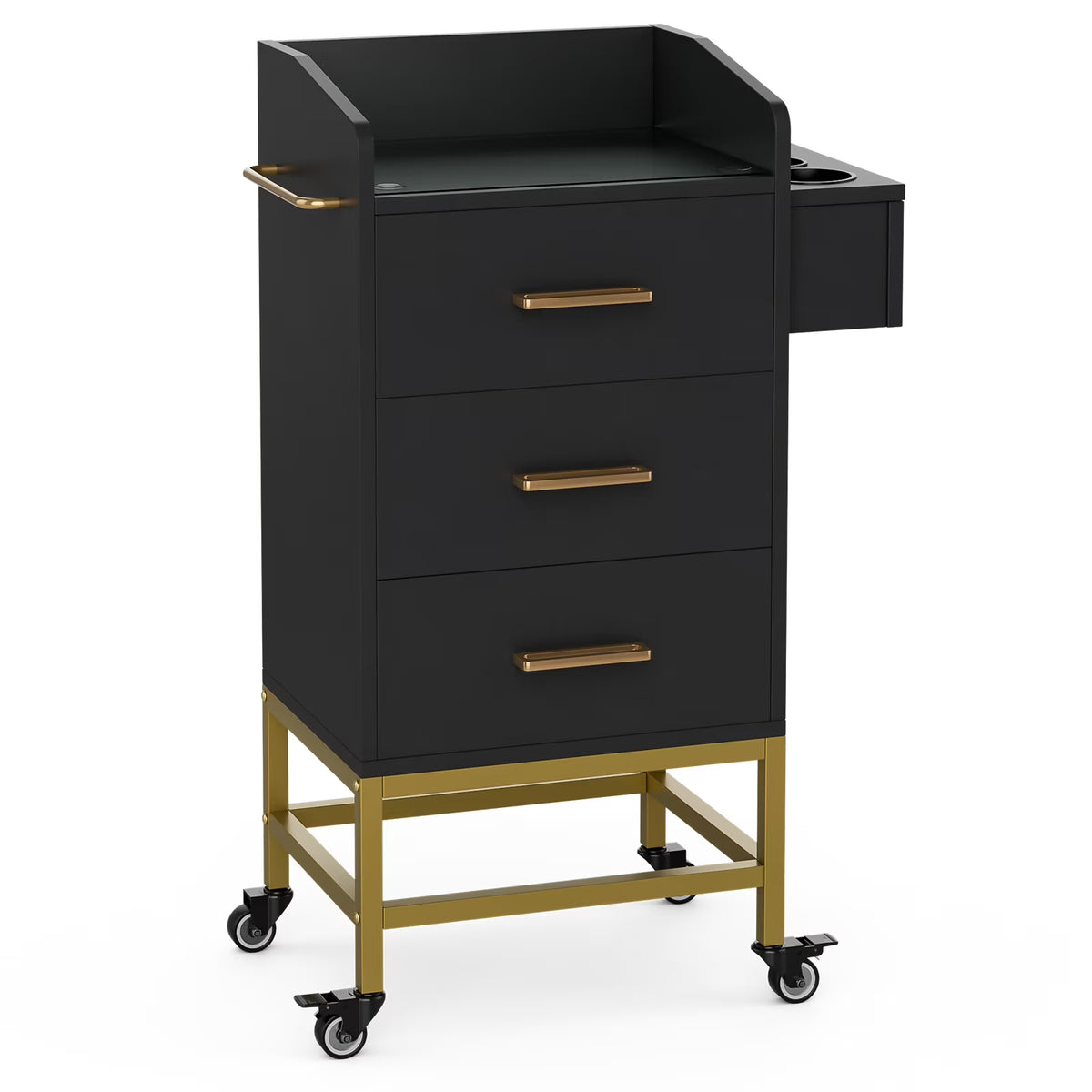 Paddie Storage Utility Cart with Dryer Holder and Lockable Wheel, White