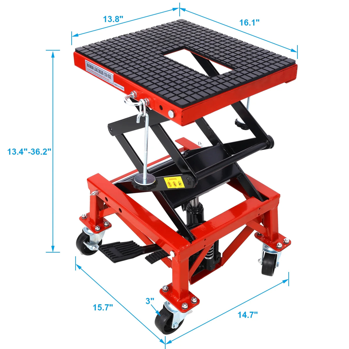 Kojooin Heavy Duty Hydraulic Motorcycle Lift Jack Table, Scissor Lift Stand Foot Operated ATV Dirt Bike Scissor Stand with 4 Wheels, Lifting Range 13.78-34.25 Inches