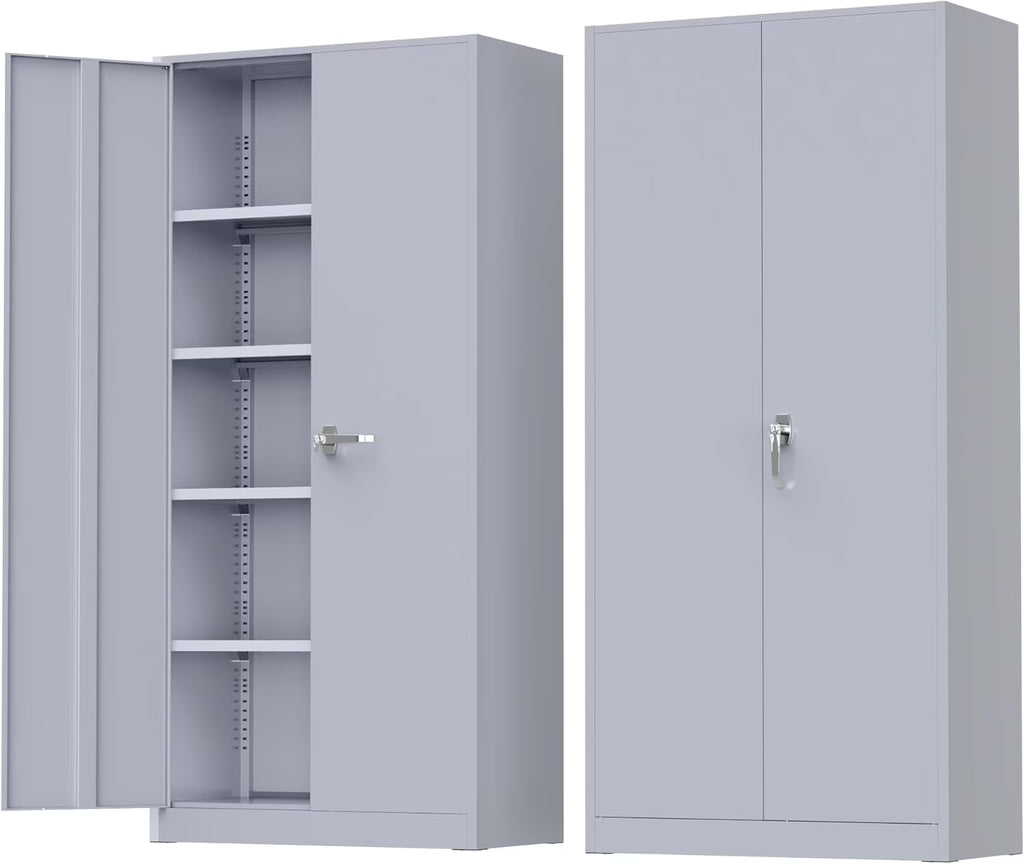 SOLAURA 72 inches Tall Metal Garage Storage Cabinets, Lockable Steel Storage Cabinet with Doors and Adjustable Shelves for Office, Home, Shops, Garage, Assembly Required, Black
