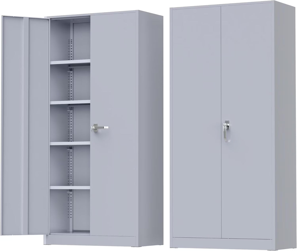 SOLAURA 72 inches Tall Metal Garage Storage Cabinets, Lockable Steel Storage Cabinet with Doors and Adjustable Shelves for Office, Home, Shops, Garage, Assembly Required, Black