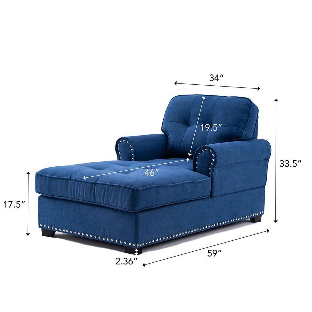 Alexent Calma Modern Linen Fabric Indoor Chaise Lounge in Blue
