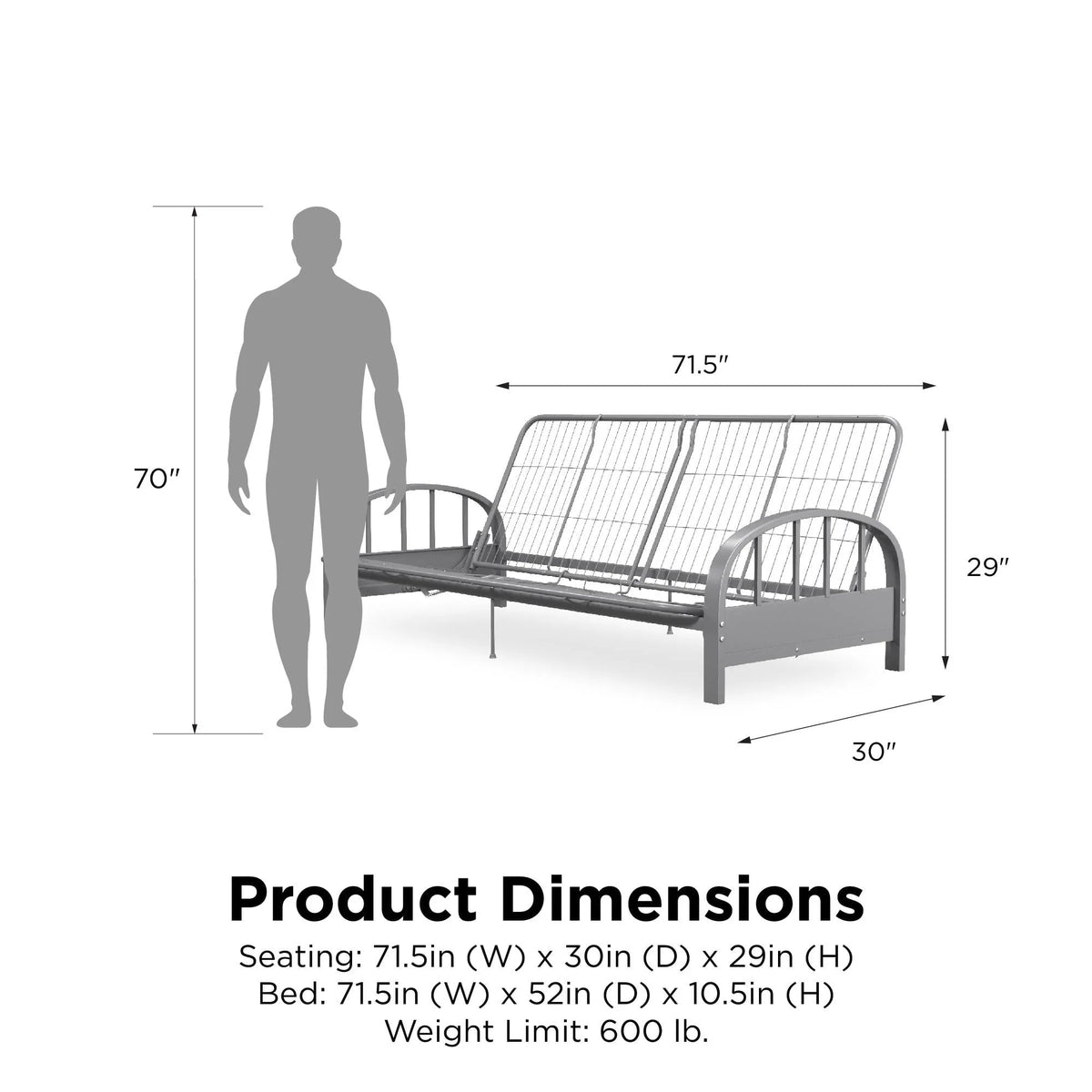 DHP Aiden Futon Frame, Silver