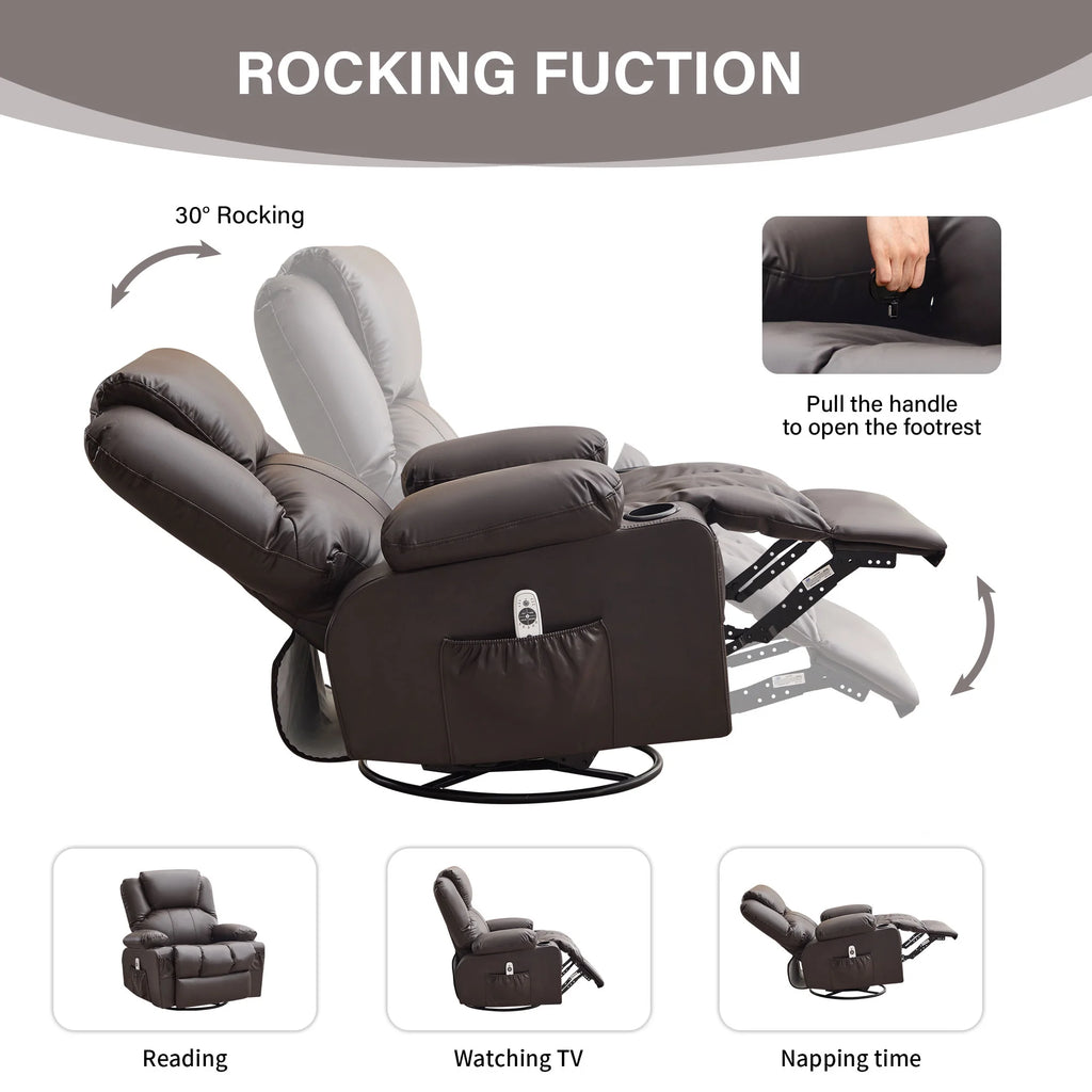 JONPONY Manual Recliner Chair with Heat Therapy and Massage Function, Heavy Duty Reclining Mechanism Massage Chair, Elderly Single Rocker Sofa with Cup Holders for Bedroom Home Theater,Black