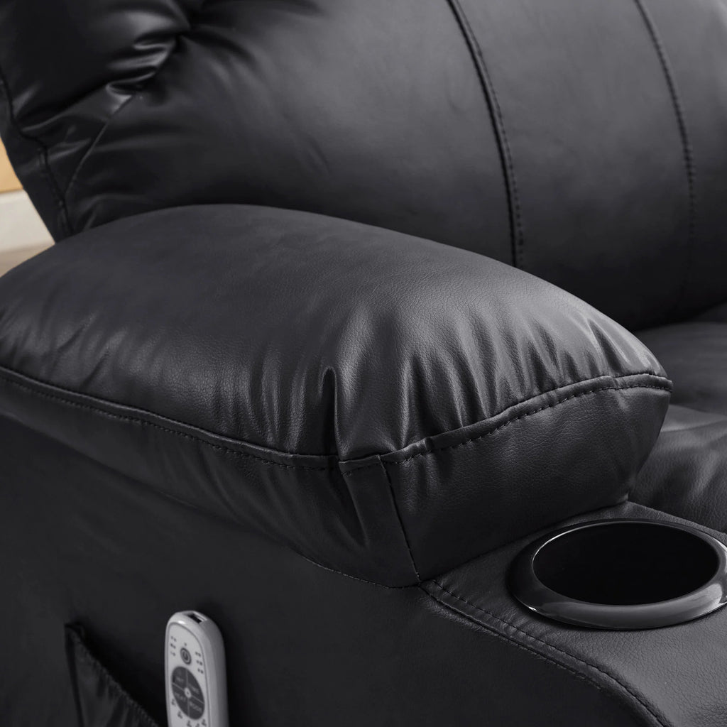 JONPONY Manual Recliner Chair with Heat Therapy and Massage Function, Heavy Duty Reclining Mechanism Massage Chair, Elderly Single Rocker Sofa with Cup Holders for Bedroom Home Theater,Black