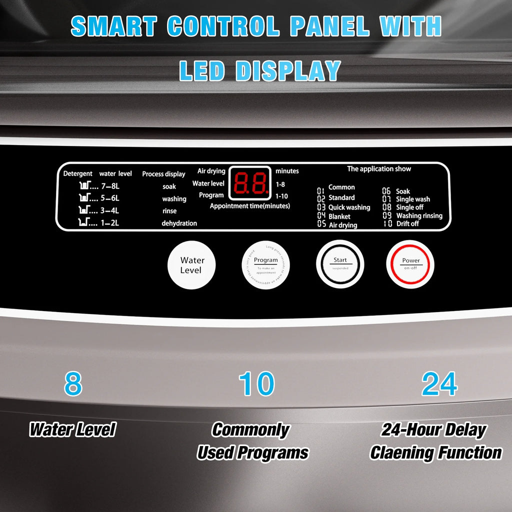 TABU Washer and Dryer Set, 17.6LBS Full Automatic Washing Machine & 8.8LBS Portable Dryer (Gray&White)
