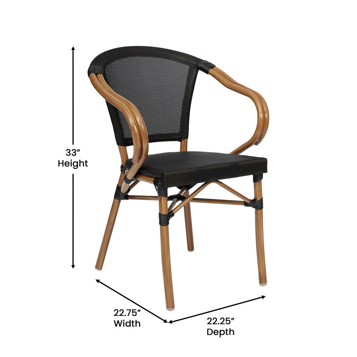 Flash Furniture Marseille Indoor/Outdoor French Bistro Stacking Chair with Arms Black/Natural