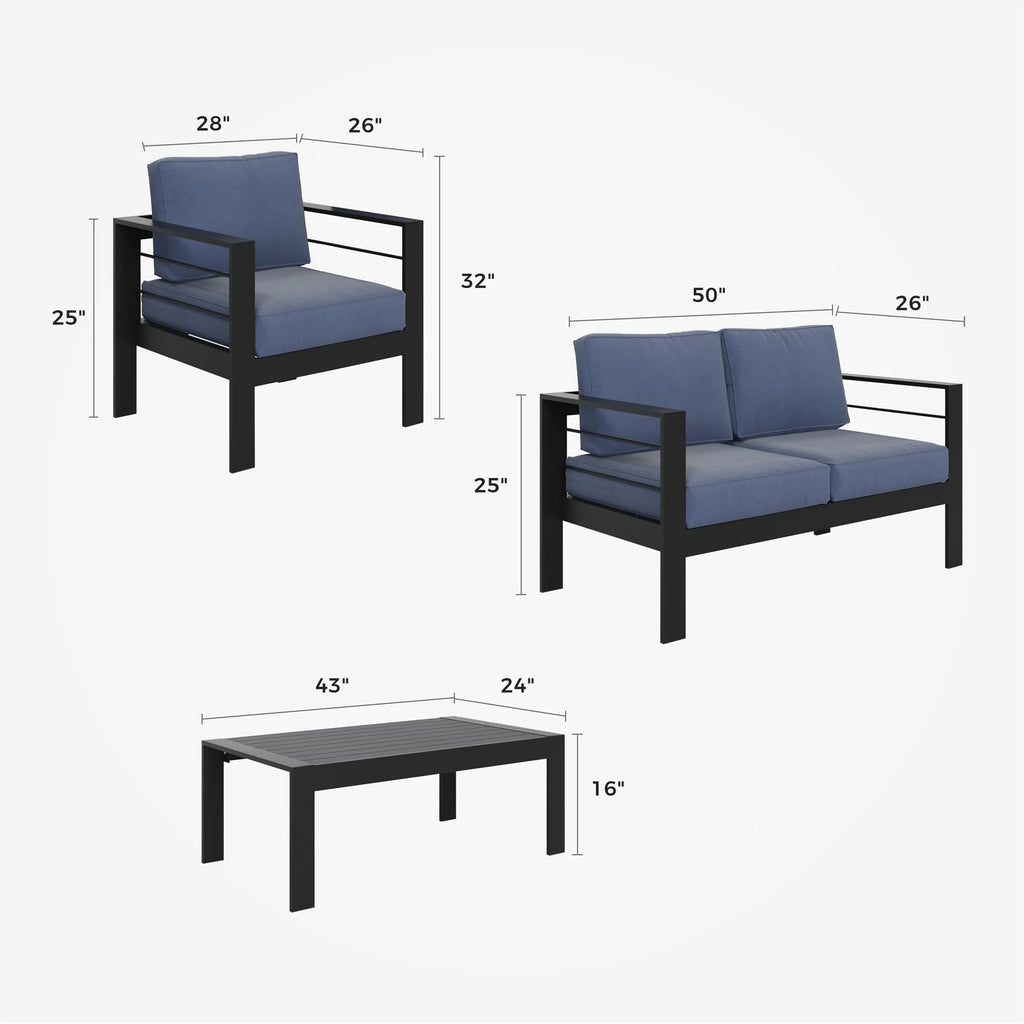 CozyHom 5 Pcs Outdoor Patio Aluminum Furniture Sofa Sets, Outside Patio Conversation Couch Sets With Table&Cushions for Garden Porch, Gray