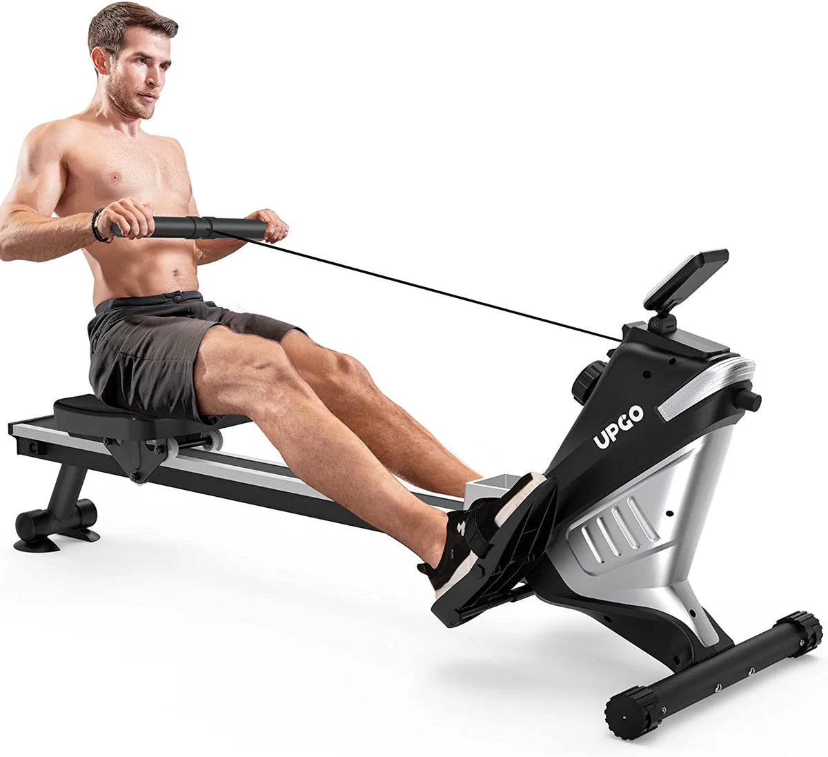 Upgo Rower Magnetic Rowing Machine for Home Use 300lbs Max Weight Indoor Rower with 8 Level Adjustable Quiet Magnetic Resistance and LCD Monitor