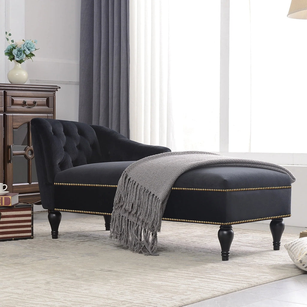 Ufurpie 58" Velvet Chaise Lounge Indoor,Sleeper Lounge Sofa with Nailhead Trim,for Living Room,Office,Apartment,Black