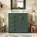 ENSHUI 30-Inch Bathroom Vanity with Ceramic Sink Combo, Solid Wood Frame, 4 Drawers, Soft Closing Doors, Green