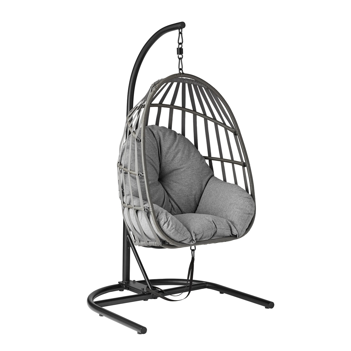 Mainstays Adult Metal Egg Hanging Chair with Beige Olefin Cushion, Black