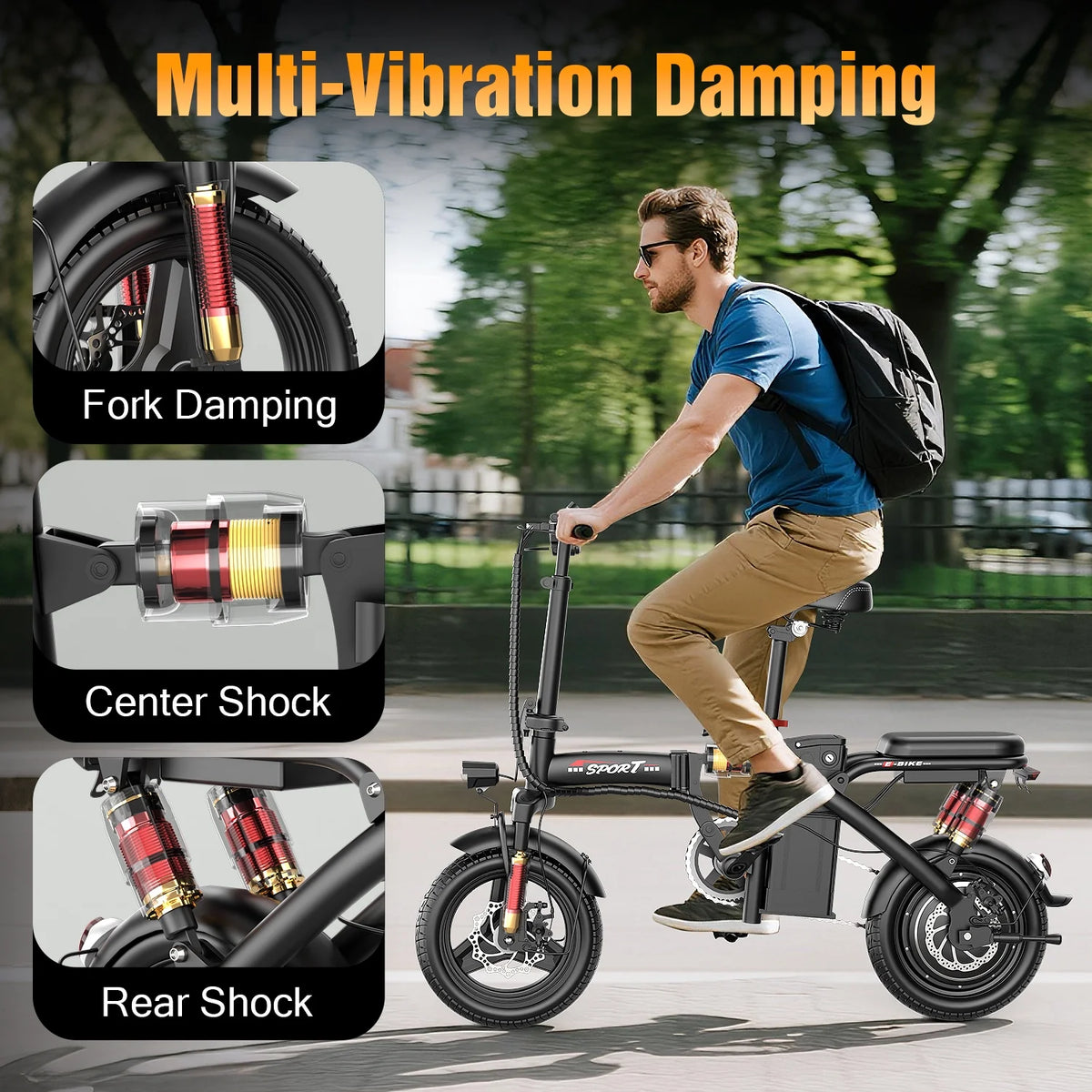 ASKGO 1200W Peak Motor ,Folding Electric Bike for Adults Teens ,14'' Commuting Bike, Max 28MPH/35 Miles E-Bike ,3 Speed  Double Mini Electric Bike, UL2849