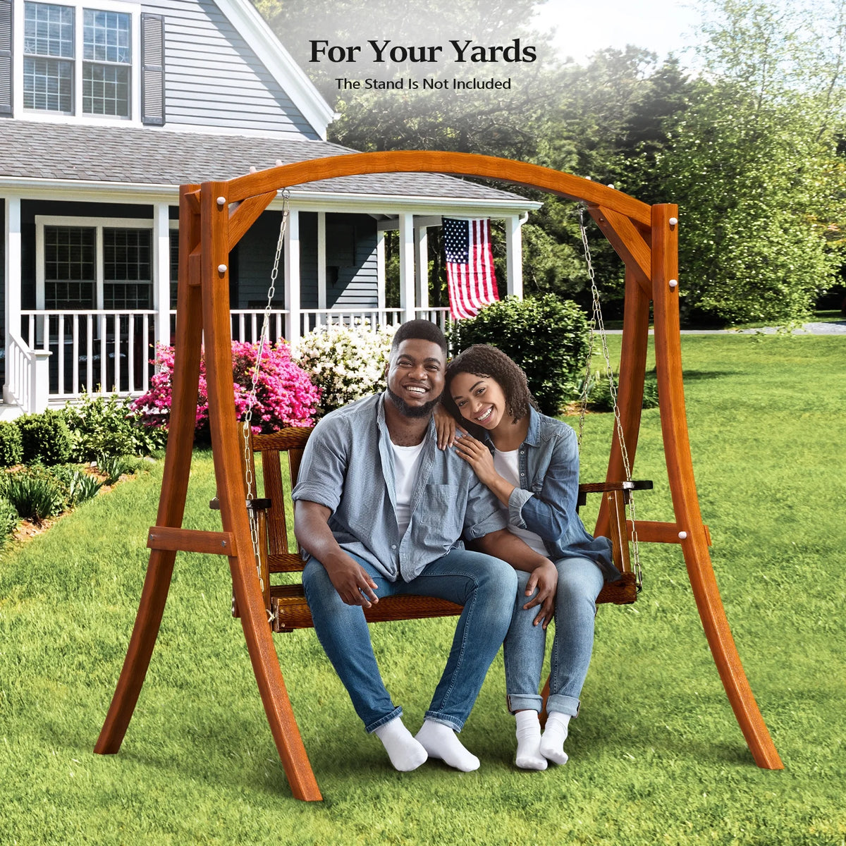 VINGLI Heavy Duty 880 LBS 4 FT Patio Wooden Porch Swing with Upgraded Adjustable Chains, Rustic