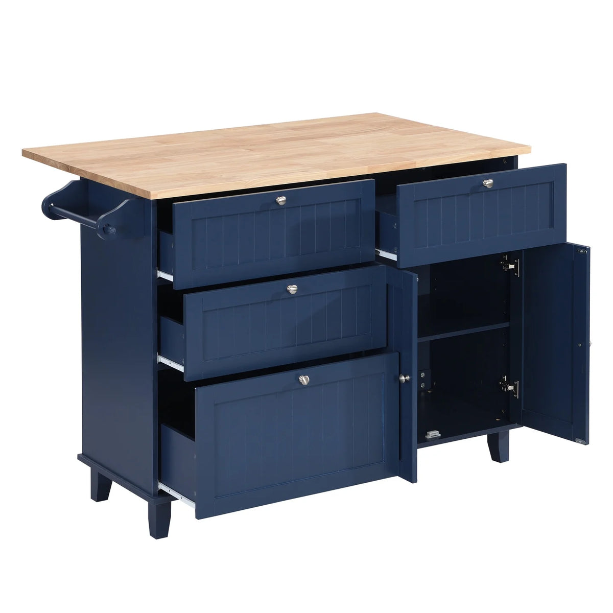 Kitchen Island with Storage, Portable Kitchen Island on Wheels with Drop-Leaf and 2 Stools, Built-in 4 Drawers and Towel Rack, Rolling Kitchen Island Cart for Home, Kitchen and Dining Room, White