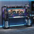 78.8inch Gaming Desk with LED Lights, Hutch and Storage Shelves, Ergonomic Computer Desk with Monitor Stand, Black