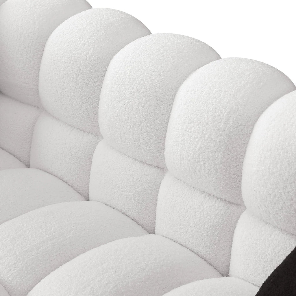 Holaki 3 Seater Sofa, 84.3" Modern Large Marshmallow Sofa with Boucle Arm, White