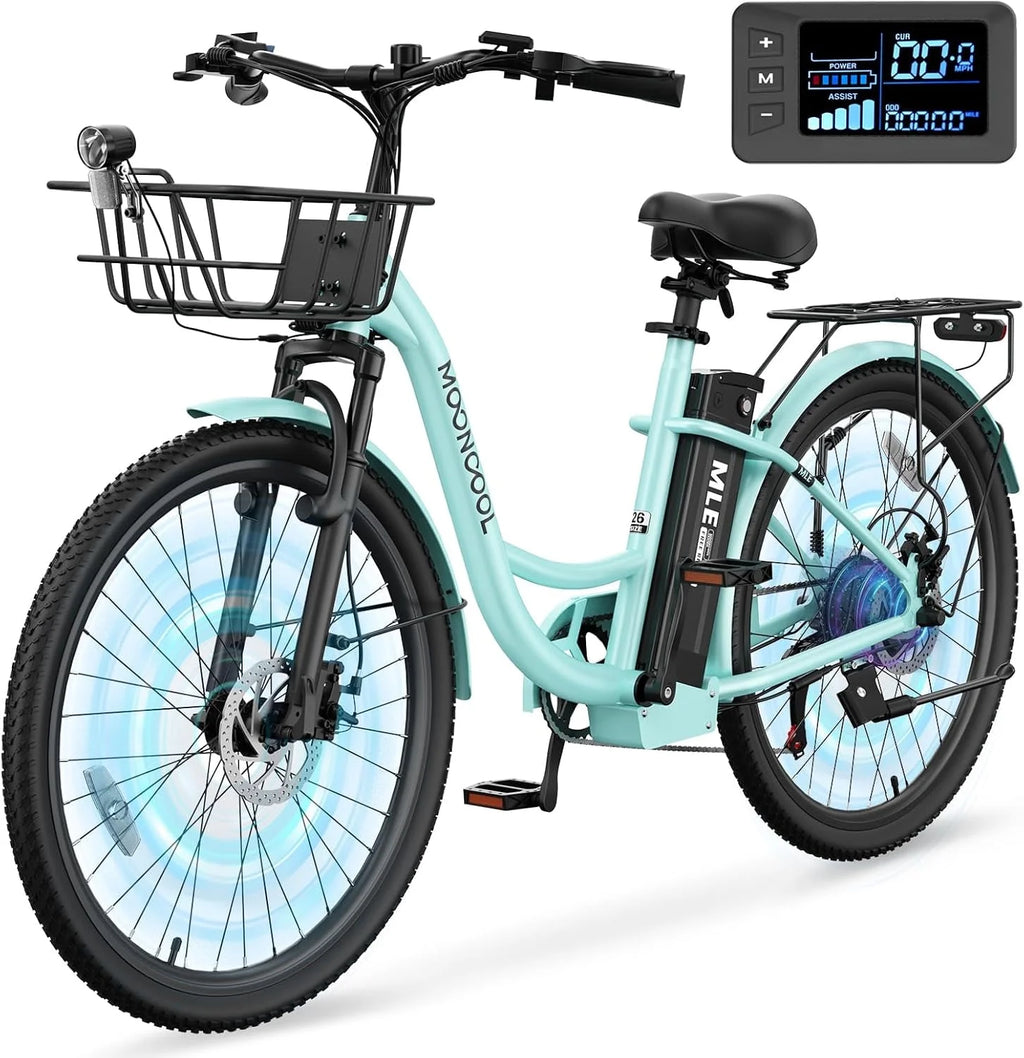 MOONCOOL Electric Bicycle for Adults 350W , 7-Speed Ebike with 36V 10.4Ah Removable Battery， 40 Miles Range , 20 mph Electric Commuter Bike for Women Men, Certified to UL 2849 by SGS