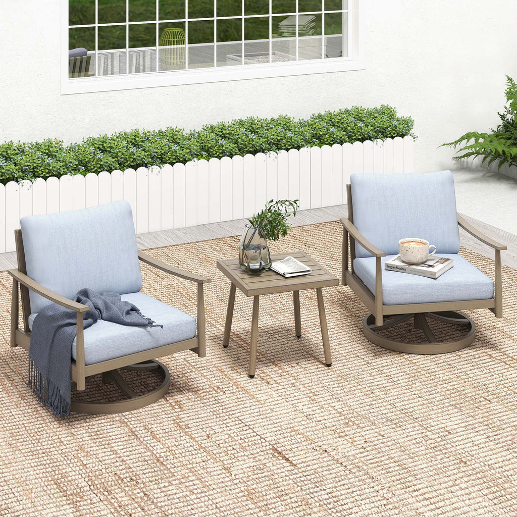 HAPPATIO Aluminum Outdoor Furniture Set - 5 Pieces Patio Furniture Set Includes 1 Side Table, 2 Swivel Chairs and 2 Ottomans with Thick Cushion, Patio Conversation Set for Backyard Poolside (Grey)