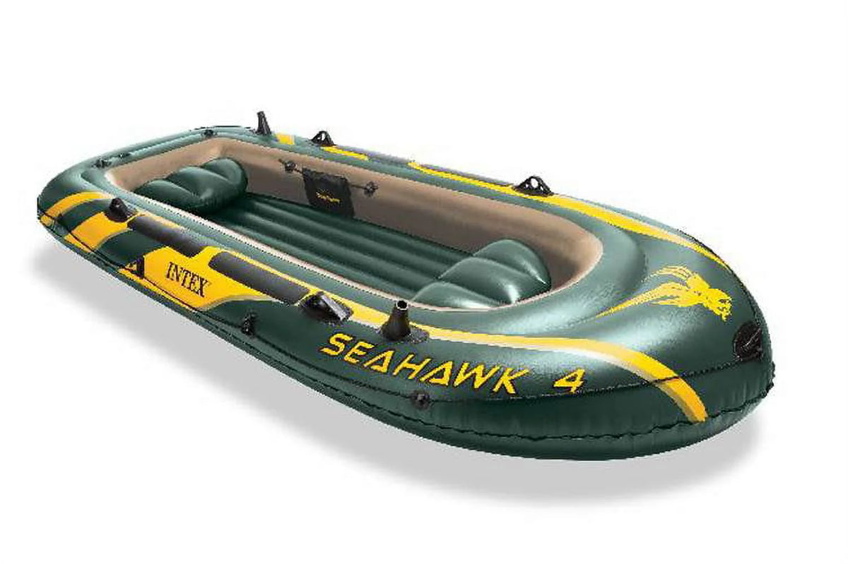 Intex Seahawk 4, 4 Person Inflatable Boat Raft Set with Oars & Air Pump