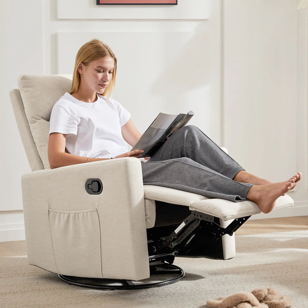 Recliner Message Chair with Footrest, Swivel Rocking Glider, High Back Upholstered Deep Seat for Living Room, Grey