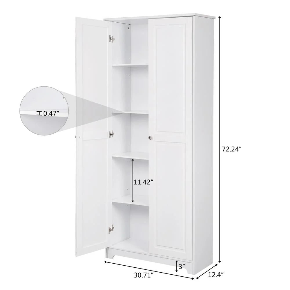 UBesGoo 72" Traditional Freestanding Kitchen Pantry Cabinet Wardrobe Armoire, White