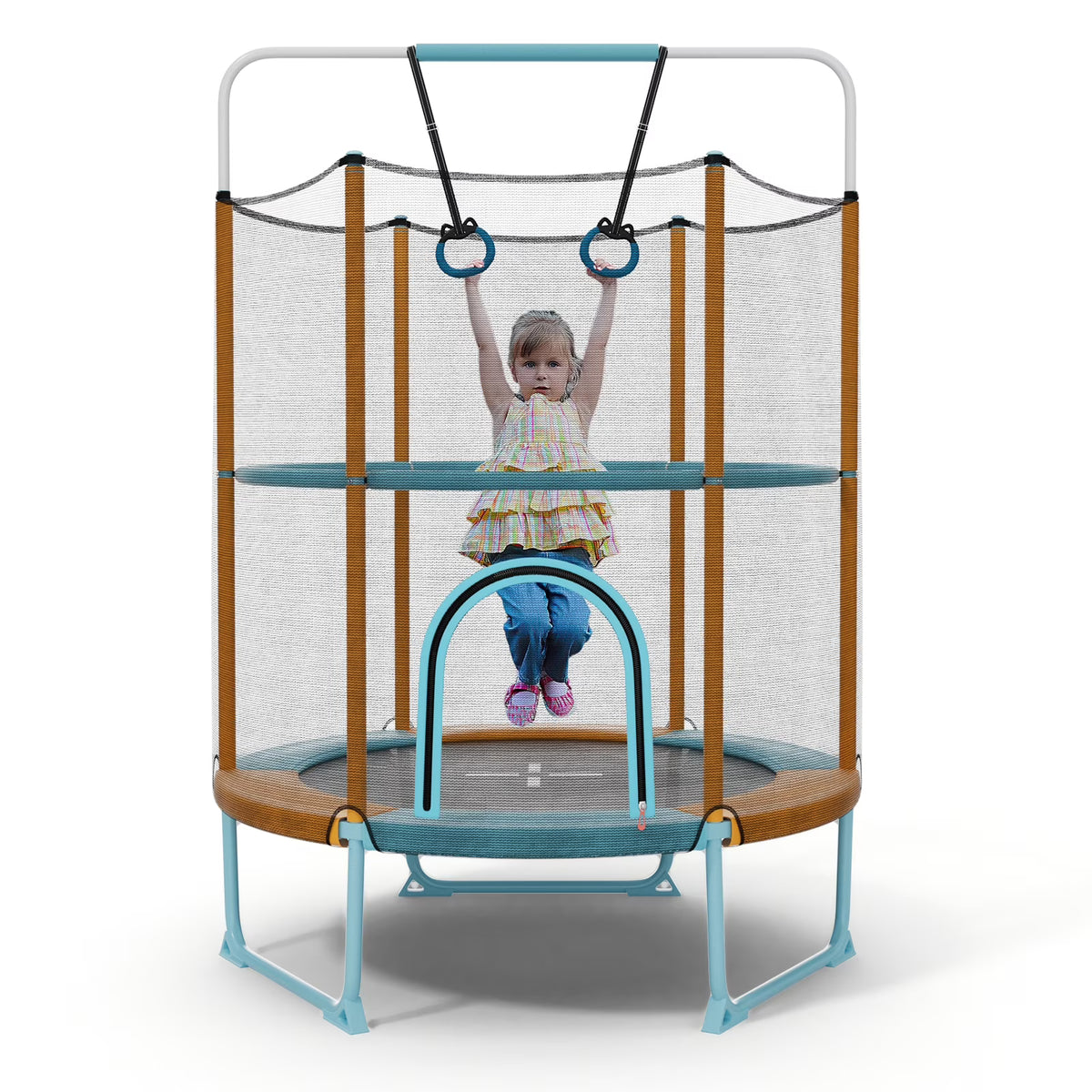 Infans 60" Trampoline for Kids w/Gymnastic Bar Rings Foamed Handle No Gap Design