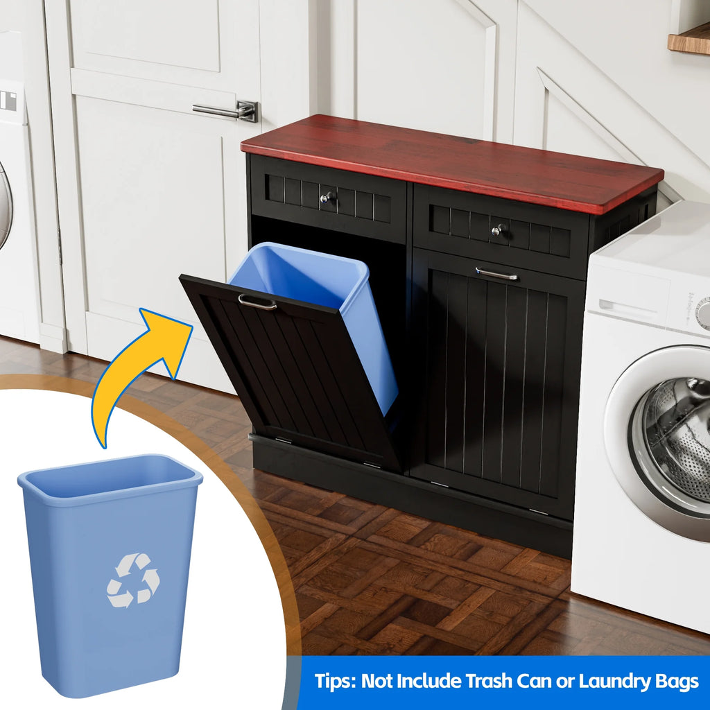 GETYES Double Tilt Out Trash Cabinet, Wooden Recycling Cabinet, 35.83 x 12.99 x 39.37 inches, White