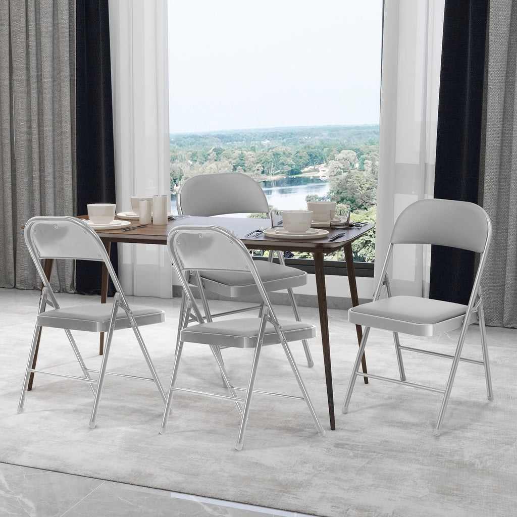 SUGIFT 4 Pack Vinyl Padded Folding Chair Portable Dining Chairs for Indoor and Outdoor