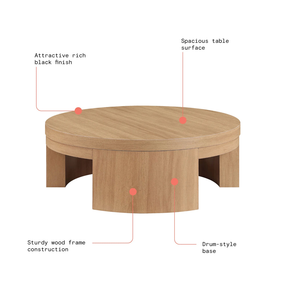 Beautiful Mod Round Coffee Table by Drew Barrymore, Warm Honey Finish
