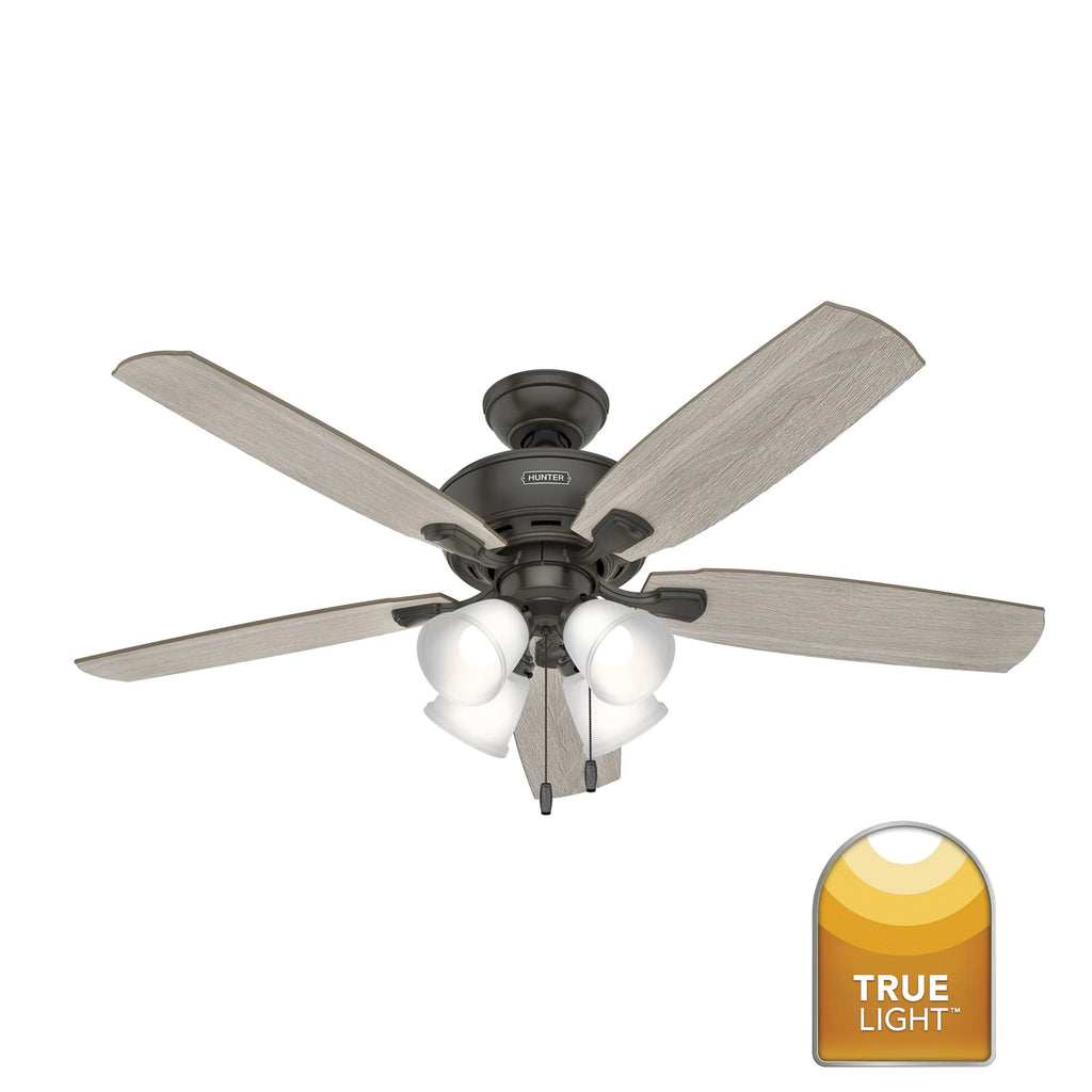 Hunter - Amberlin Indoor Ceiling Fan With Light, 52-inch, Brushed Nickel, Casual-style, 3-speed WhisperWind Motor, 53216, for Living Rooms, Bedrooms