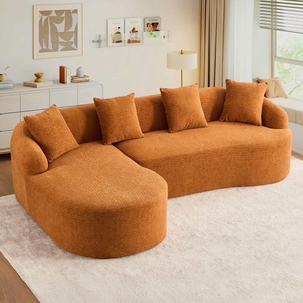 Timbernest 99" Modular Sectional Sofa with Pillows, Chenille L Shaped 3-Seater Couch with Deep Seat, White