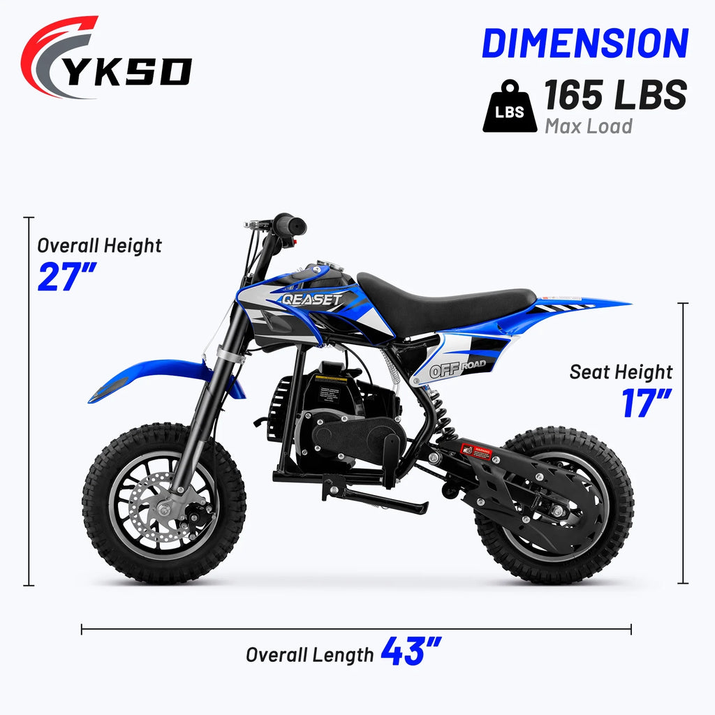 QEASET 49CC Dirt Bike, Gas Powered Mini Bike, Red