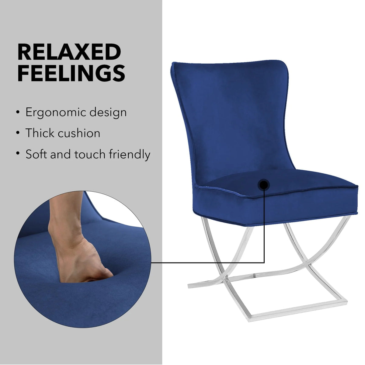 Foredo Elegant Velvet Dining Chairs Set of 2,  Luxury Upholstered Dining Chair with Metal Legs, X-Legs Tufted Side Chair for Dining Room Living Room, Dark Blue