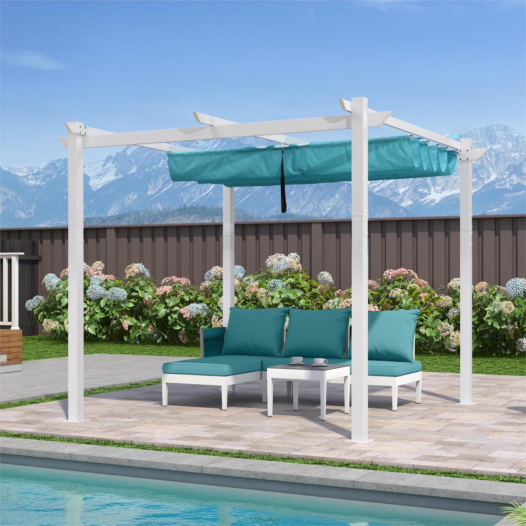 PURPLE LEAF Outdoor Retractable Pergola with Sun Shade Canopy 10' x 13' Patio Aluminum Pergola Shelter for Backyard Deck Garden Modern Metal Grape Trellis Pergola, Beige