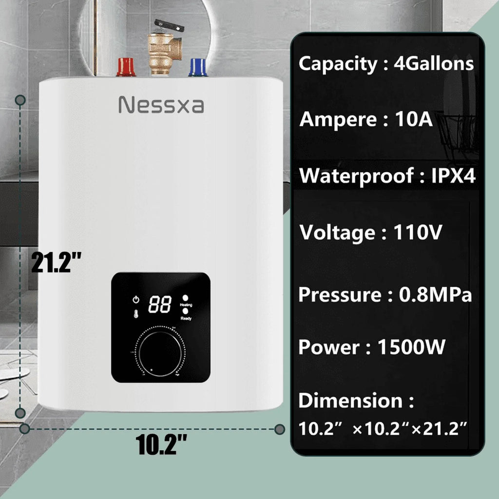 8 gallon mini instant electric water heater, 110V/1500W, kitchen sink quick heating water heater, bathroom household energy-saving water heater, instant heating, saving electricity and space