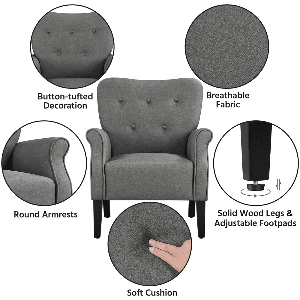 Yaheetech Modern Upholstered Accent Chair with Wooden Leg for Living Room, Dark Gray