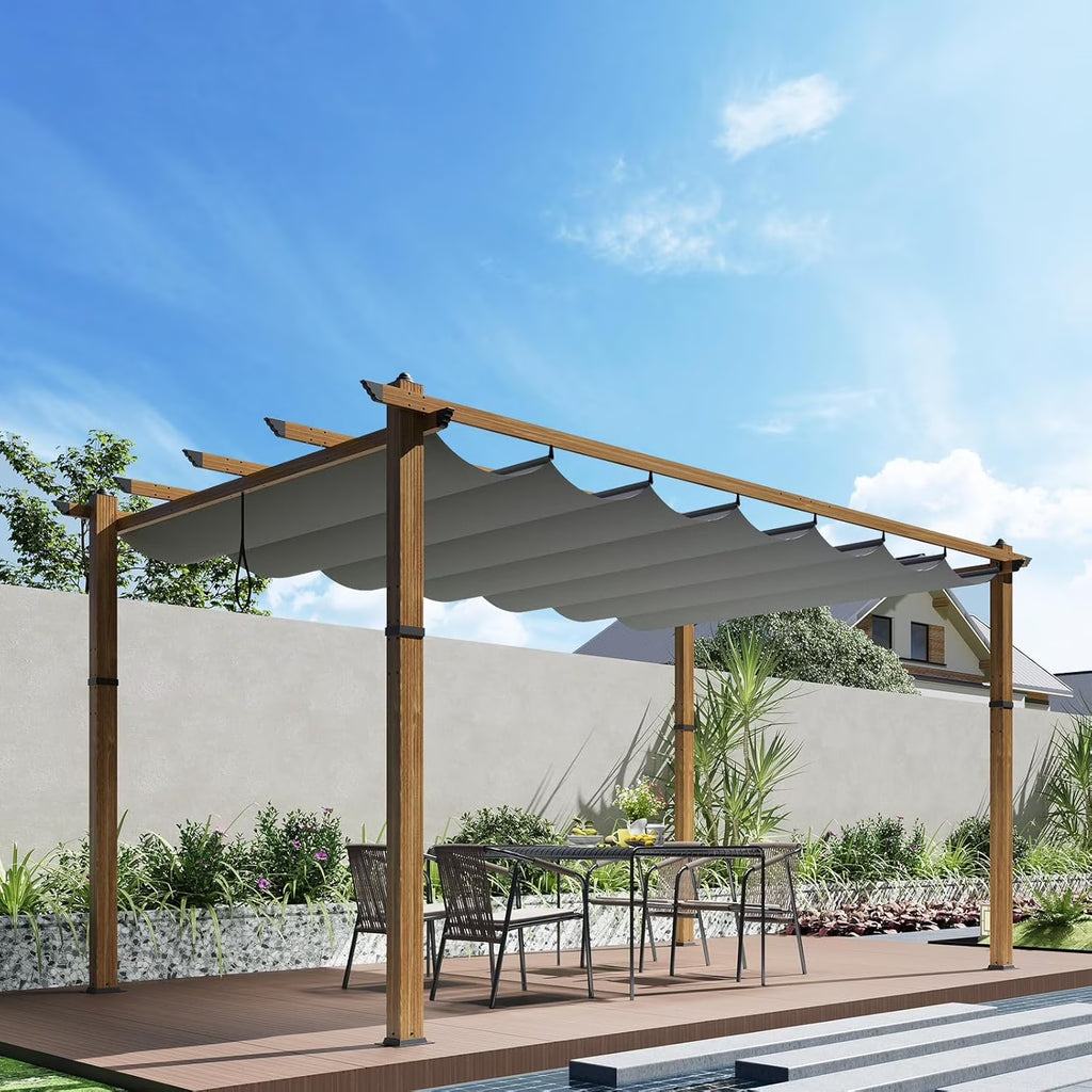 Outdoor Aluminum Pergola with Retractable Canopy, Reinforced 4-Sided Base, Waterproof & UV-Resistant Adjustable Roof, Modern Design for Patio, Deck, Backyard, and Garden